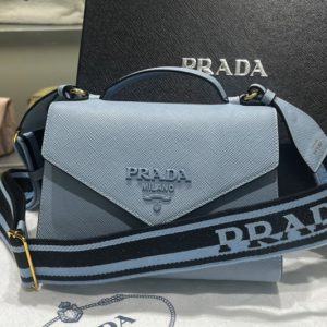 Replica Prada 1BD317 Prada Monochrome Saffiano and leather bag in Blue Leather