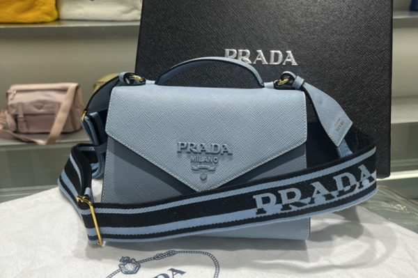 Replica Prada 1BD317 Prada Monochrome Saffiano and leather bag in Blue Leather