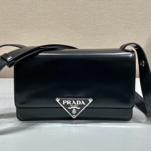 Replica Prada 1BD321 Prada Embleme brushed-leather bag in Black Leather