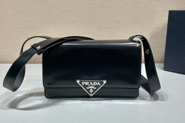 Replica Prada 1BD321 Prada Embleme brushed-leather bag in Black Leather