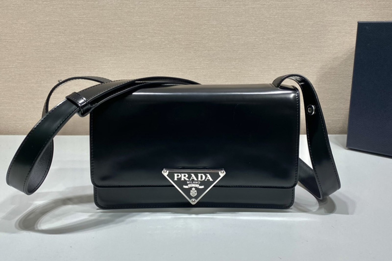 Prada 1BD321 Prada Embleme brushed-leather bag in Black Leather ...