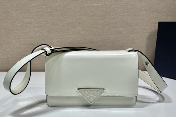 Replica Prada 1BD321 Prada Embleme brushed-leather bag in White Leather