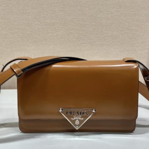 Replica Prada 1BD321 Prada Embleme brushed-leather bag in Brown Leather