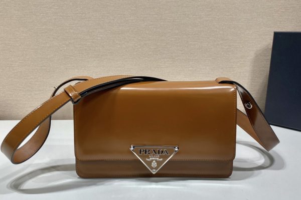 Replica Prada 1BD321 Prada Embleme brushed-leather bag in Brown Leather