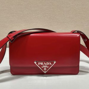 Replica Prada 1BD321 Emblème brushed-leather bag in Red Leather