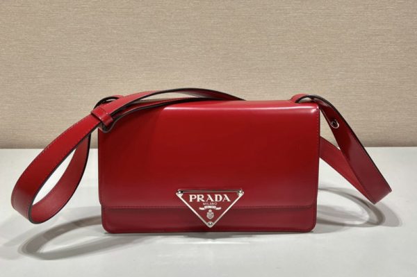 Replica Prada 1BD321 Emblème brushed-leather bag in Red Leather