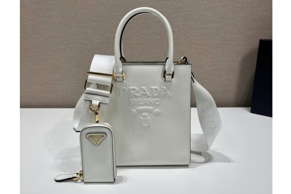 Replica Prada 1BA333 Small Saffiano leather handbag in White Saffiano leather