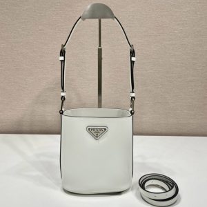 Replica Prada 1BE059 Mini brushed-leather bucket bag in White Leather