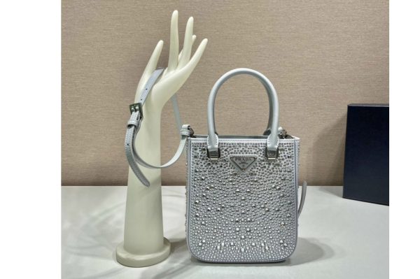 Replica Prada 1BG331 Prada Tote Bag with appliqués in White Leather