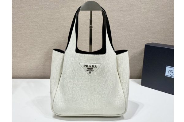 Replica Prada 1BG335 Leather tote handbag in White Leather