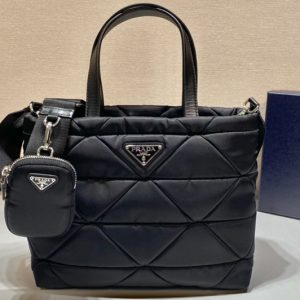 Replica Prada 1BG380 Small padded nylon tote Bag in Black nylon