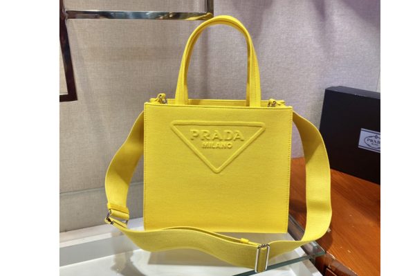 Replica Prada 1BG382 Drill tote bag in Yellow Fabric