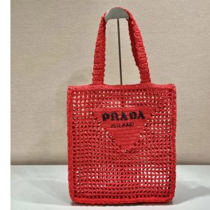 Replica Prada 1BG393 Raffia tote bag on Red Raffia