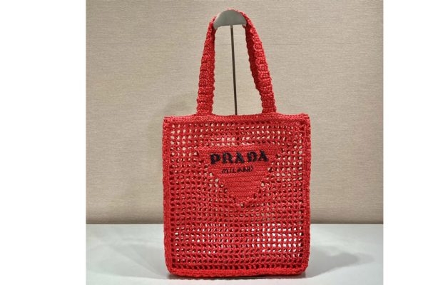 Replica Prada 1BG393 Raffia tote bag on Red Raffia