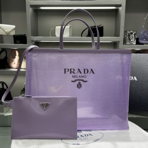 Replica Prada 1BG416 Sequined mesh tote bag in Lily Fabric/Leather