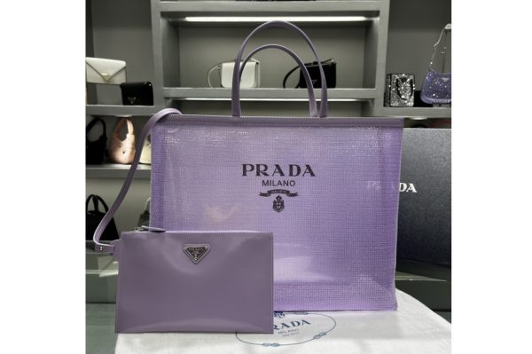 Replica Prada 1BG416 Sequined mesh tote bag in Lily Fabric/Leather