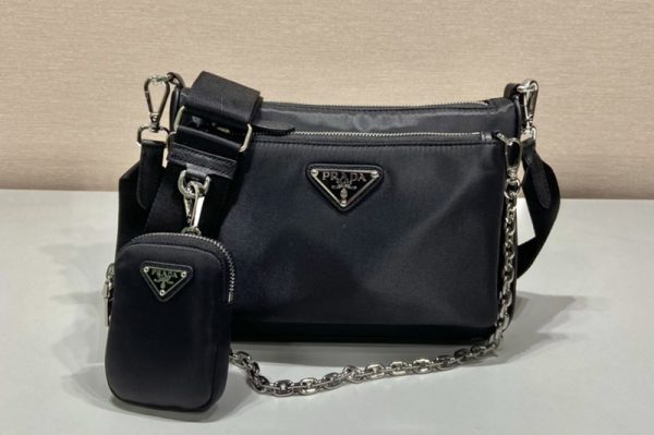 Replica Prada 1BH168 Re-Nylon shoulder bag on Black Nylon