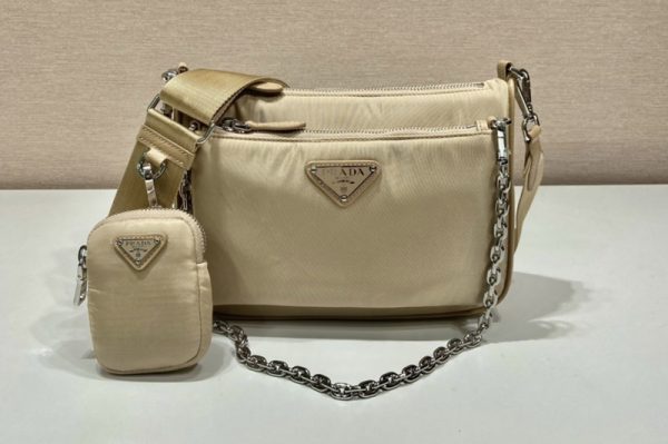 Replica Prada 1BH168 Re-Nylon shoulder bag on Beige Nylon