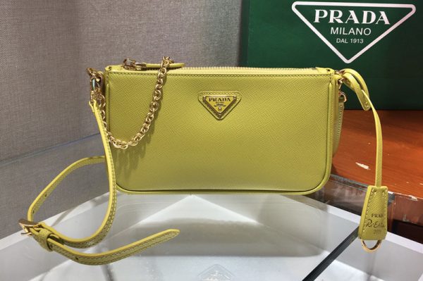 Replica Prada 1BH171 Prada Re-Edition 2000 shoulder bag in Yellow Saffiano leather