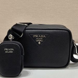 Replica Prada 1BH182 Leather shoulder bag in Black Leather