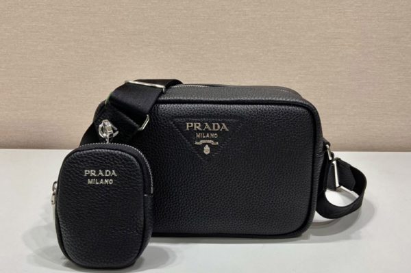 Replica Prada 1BH182 Leather shoulder bag in Black Leather