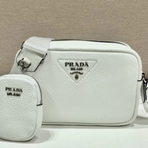 Replica Prada 1BH182 Leather shoulder bag in White Leather