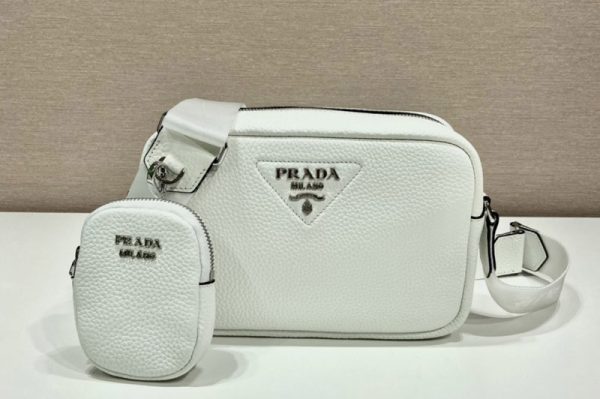 Replica Prada 1BH182 Leather shoulder bag in White Leather