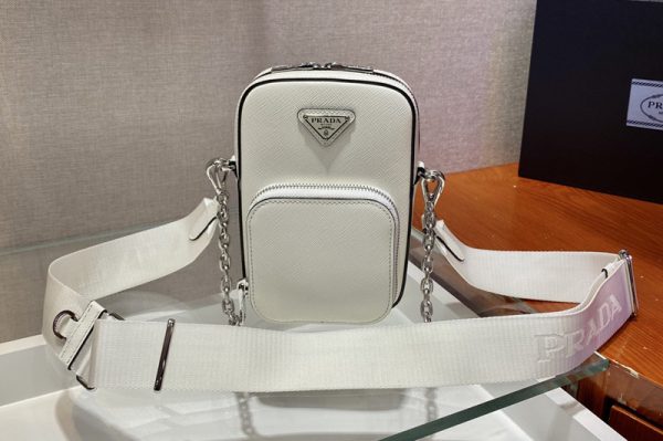 Replica Prada 1BH183 Saffiano leather mini bag in White Saffiano leather