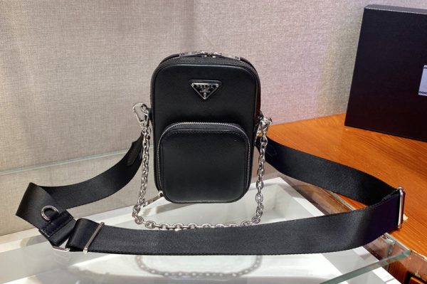 Replica Prada 1BH183 Saffiano leather mini bag in Black Saffiano leather