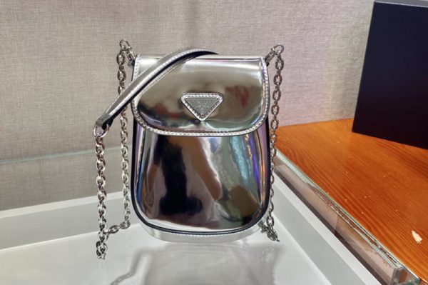 Replica Prada 1BH185 Brushed leather mini-bag in Silver brushed leather