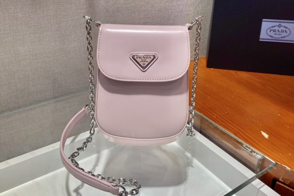 Replica Prada 1BH185 Brushed leather mini-bag in Pink brushed leather