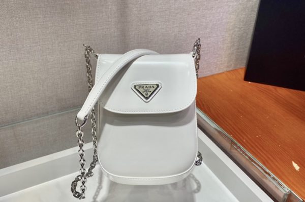 Replica Prada 1BH185 Brushed leather mini-bag in White brushed leather