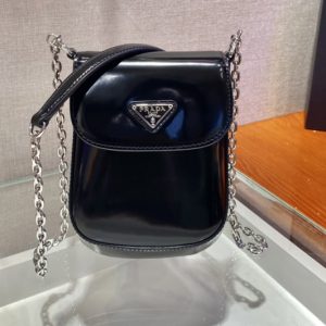 Replica Prada 1BH185 Brushed leather mini-bag in Black brushed leather