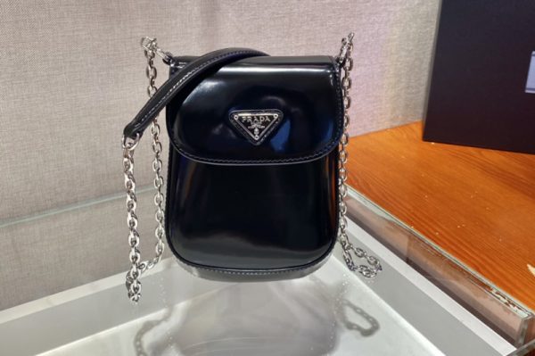 Replica Prada 1BH185 Brushed leather mini-bag in Black brushed leather