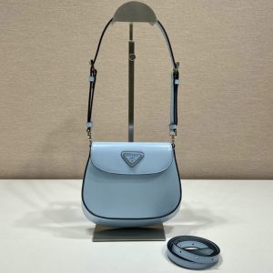 Replica Prada 1BH188 Prada Cleo brushed leather mini bag in Blue Leather