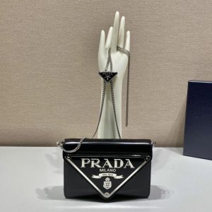 Replica Prada 1BH189 Brushed leather shoulder bag in Black Leather