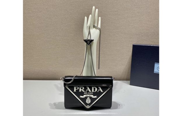 Replica Prada 1BH189 Brushed leather shoulder bag in Black Leather