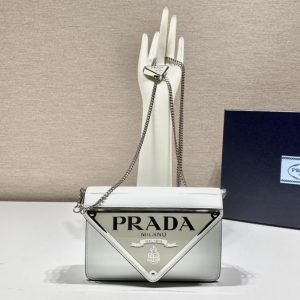 Replica Prada 1BH189 Brushed leather shoulder bag in White Leather