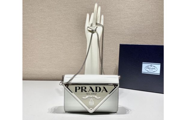 Replica Prada 1BH189 Brushed leather shoulder bag in White Leather