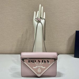 Replica Prada 1BH189 Brushed leather shoulder bag in Pink Leather