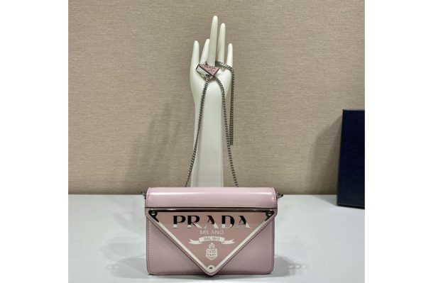 Replica Prada 1BH189 Brushed leather shoulder bag in Pink Leather