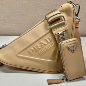 Replica Prada 1BH190 Triangle leather shoulder bag in Beige Leather