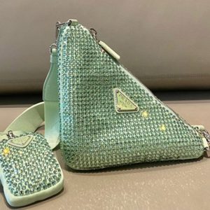 Replica Prada 1BH190 Prada Triangle shoulder bag with artificial crystals On Green Nylon