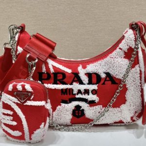 Replica Prada 1BH204 Prada Re-Edition 2006 embroidered drill shoulder bag in Red/White Fabric