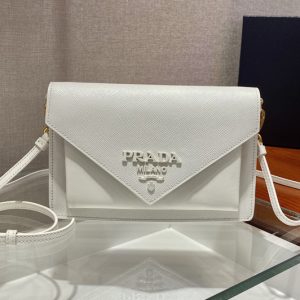 Replica Prada 1BP020 Saffiano Leather Mini Bag in White Leather