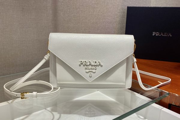 Replica Prada 1BP020 Saffiano Leather Mini Bag in White Leather