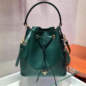 Replica Prada 1BE032 Saffiano Leather Bucket Bag in Green Saffiano leather