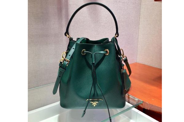 Replica Prada 1BE032 Saffiano Leather Bucket Bag in Green Saffiano leather