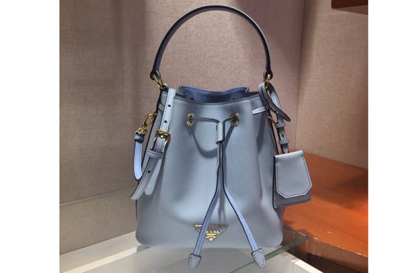 Replica Prada 1BE032 Saffiano Leather Bucket Bag in Blue Saffiano leather