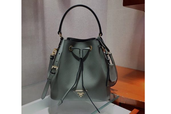 Replica Prada 1BE032 Saffiano Leather Bucket Bag in Gray Saffiano leather